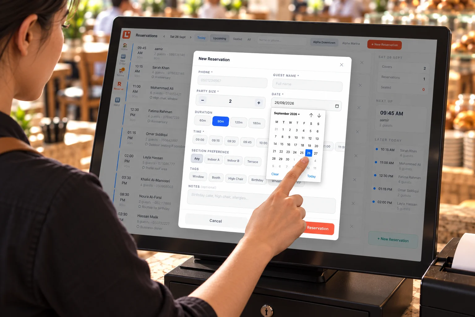 Luqma Reservations calendar screen
