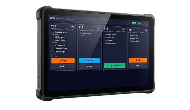 Luqma kitchen display system showing routed orders at a station in a UAE cloud kitchen