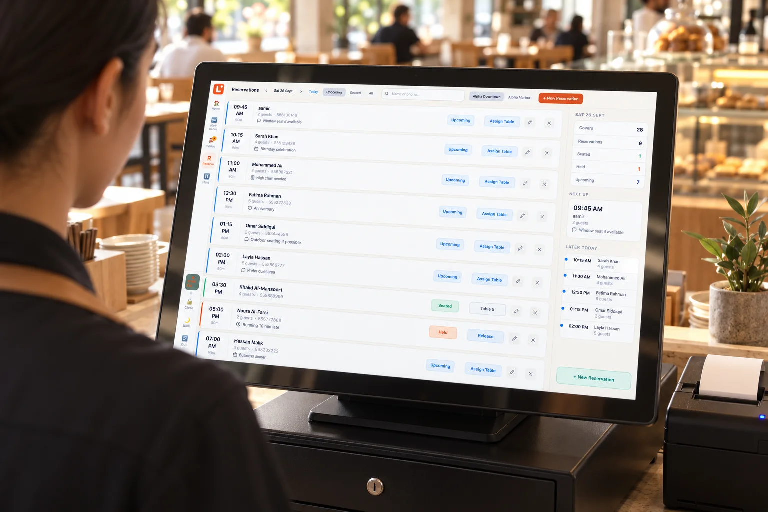 Luqma Reservations — cashier creating a reservation